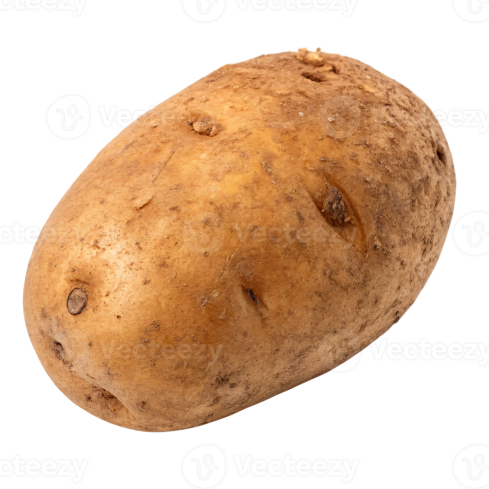 A rustic potato with a brown, earthy skin and subtle eyes. The vegetable is slightly irregular png