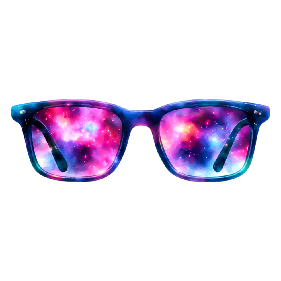 Colorful Galaxy Reflection in Sunglasses with Vibrant Cosmic Design png