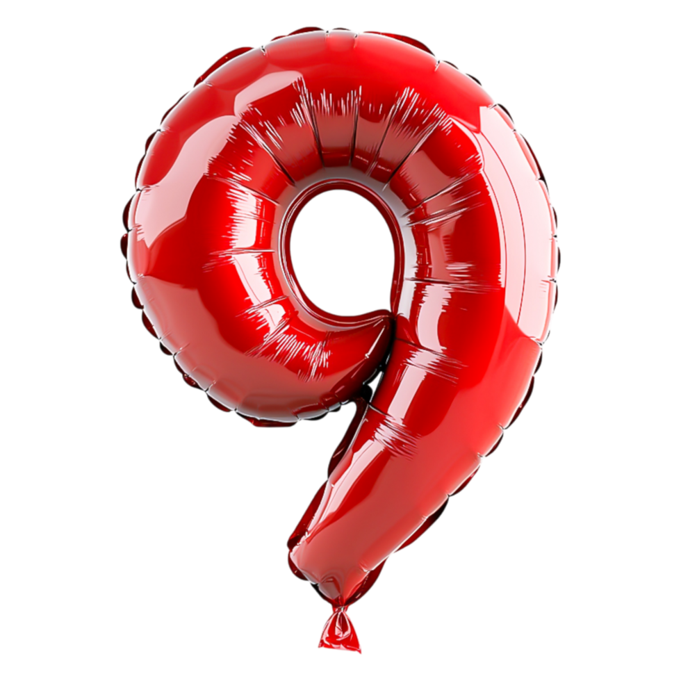 Bright Red Balloon in the Shape of Number Nine for Celebrations png
