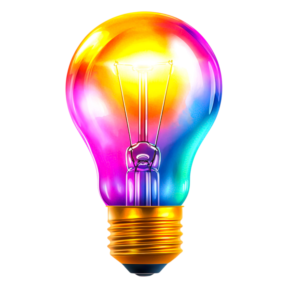 Colorful Bulb with Bright Light and Artistic Glow Effects png