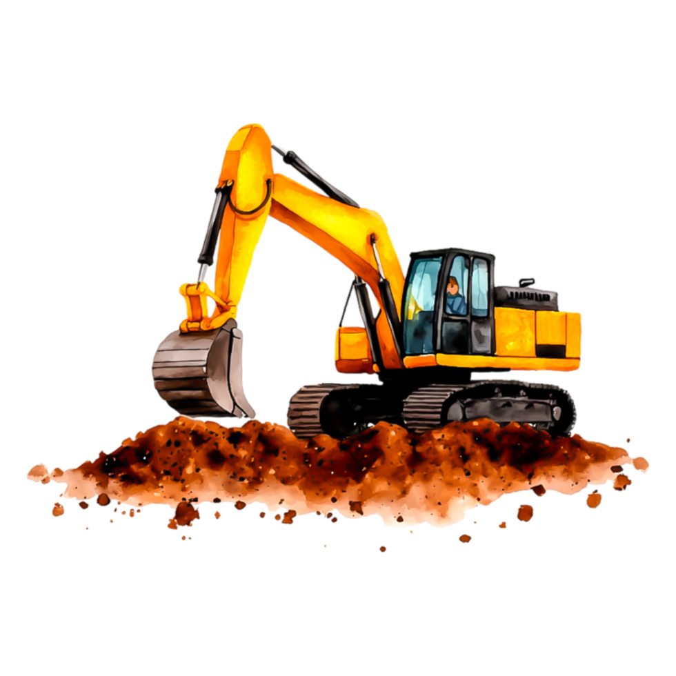 Excavator Machine Digging Soil with Earth Mound in Construction Site png