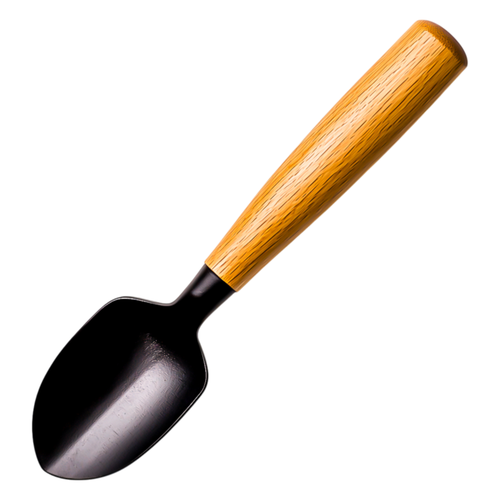 Garden Tool with Wooden Handle and Metal Scoop for Planting png
