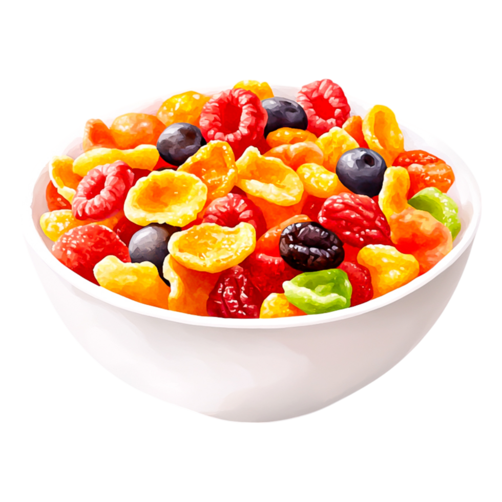 Colorful Mixed Fruit Candy in a White Bowl on a Bright Background png