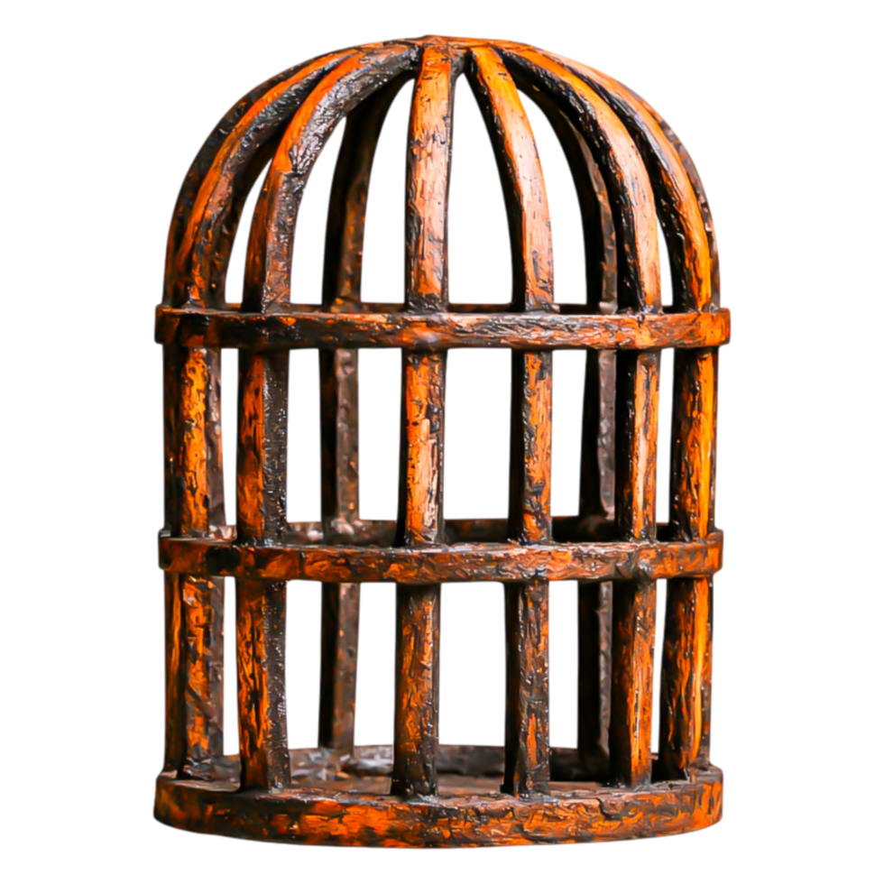 Vintage Ornate Wooden Bird Cage with Distressed Rustic Finish png