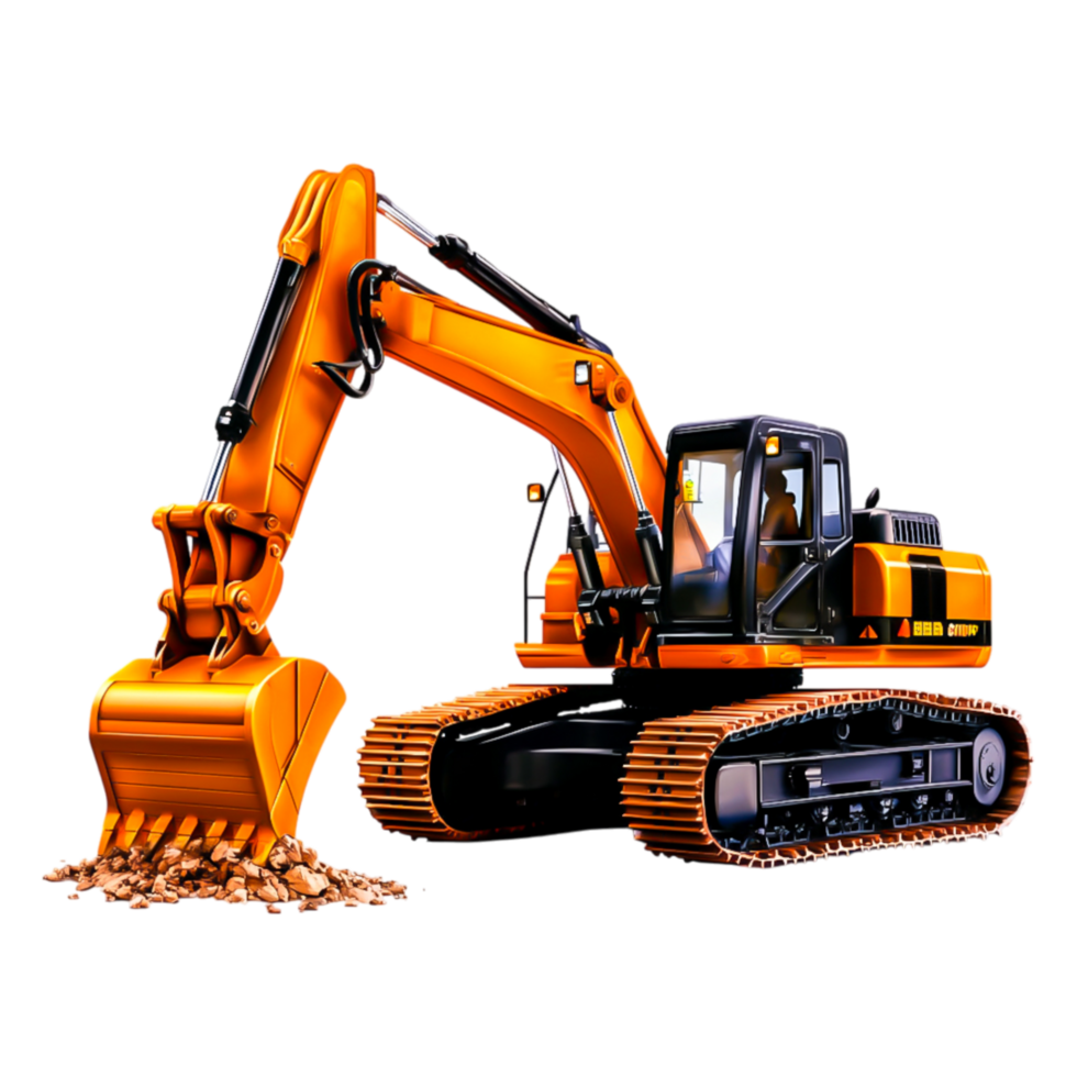 Heavy Excavator with Orange and Black Color Scheme Working on Site png