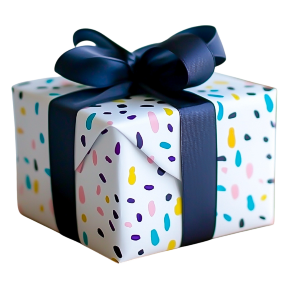 Colorful Gift Box with Ribbon and Polka Dots on png