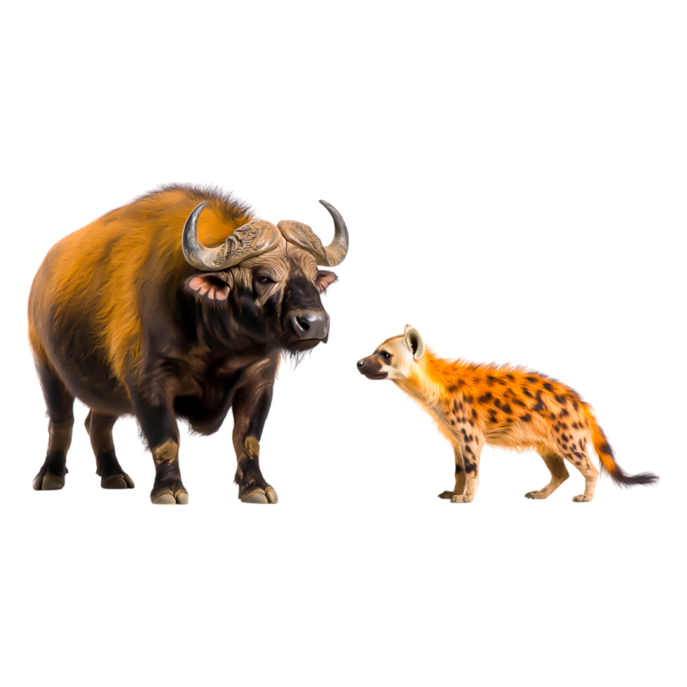 Engaging Encounter Between Water Buffalo and Spotted Hyena in Nature png
