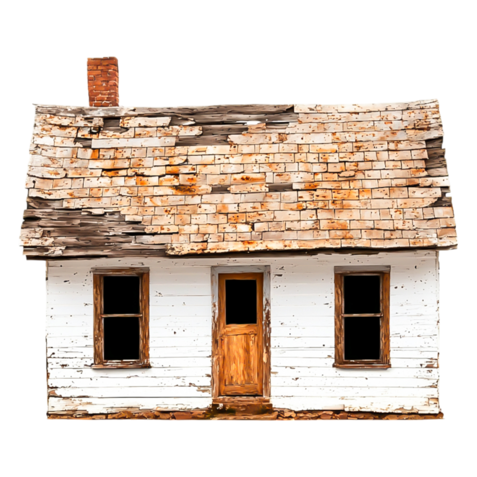 Weathered wooden house with peeling paint and rustic charm png
