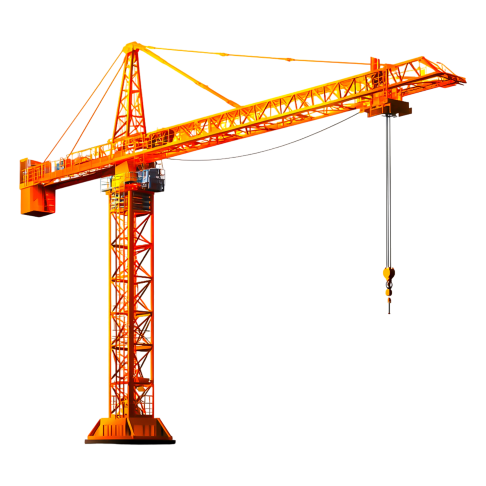 Orange Construction Crane with Sling and Hook Isolated on White png