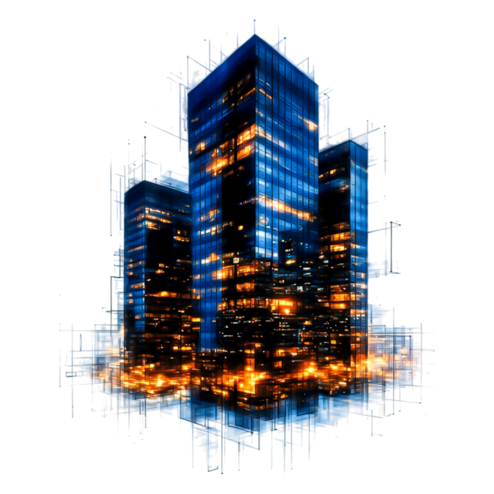 Abstract Night Cityscape with Colorful Lights and Modern Buildings png