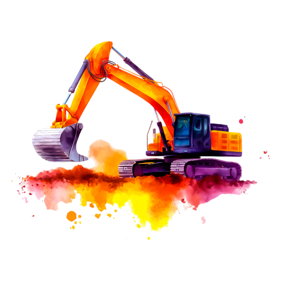 Vibrant Excavator with Colorful Splash Background in Dynamic Scene png