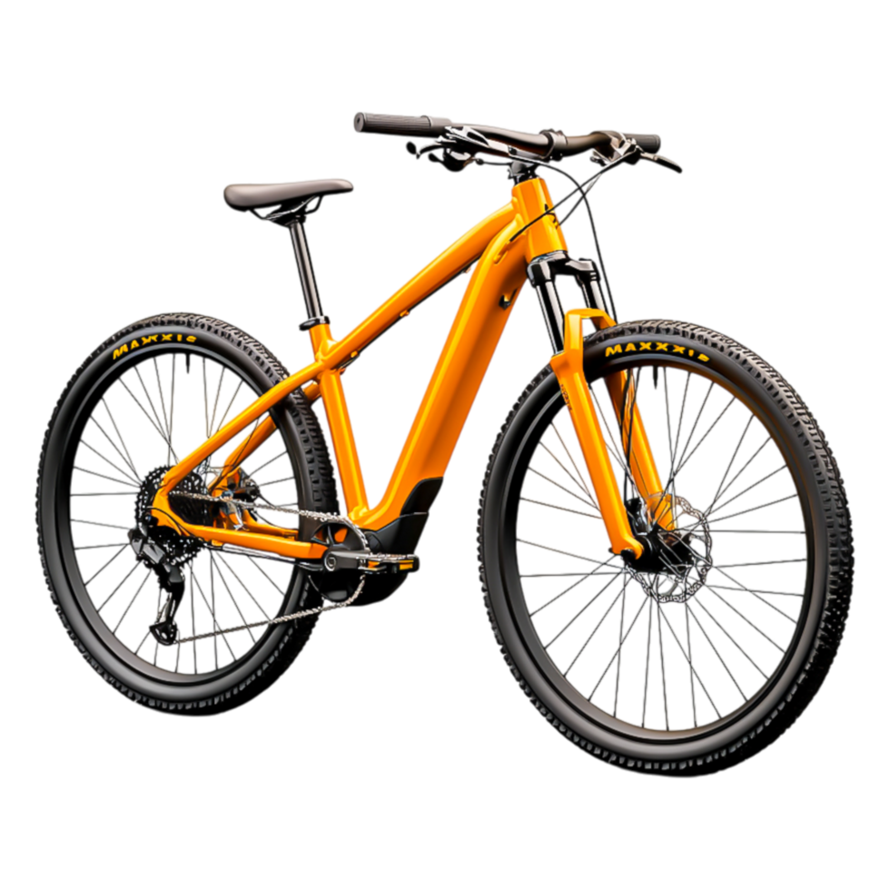 Bright Orange Mountain Bicycle with Modern Design and Features png