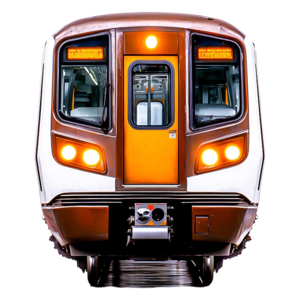 Front View of Modern Commuter Train with Illuminated Lights png