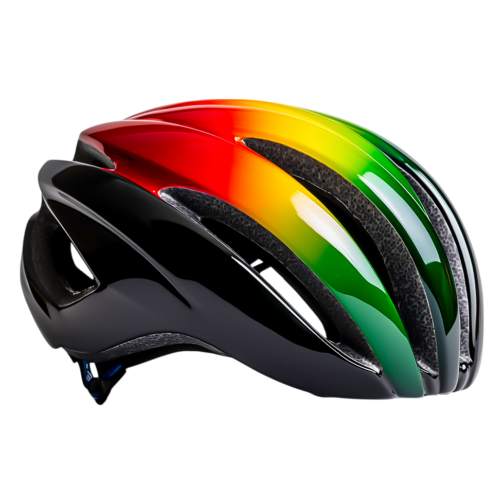 Colorful Cycling Helmet with Gradient Design in Green, Yellow, and Red png