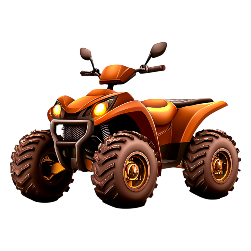 Vibrant Orange All-Terrain Vehicle with Sturdy Tires and Lights png