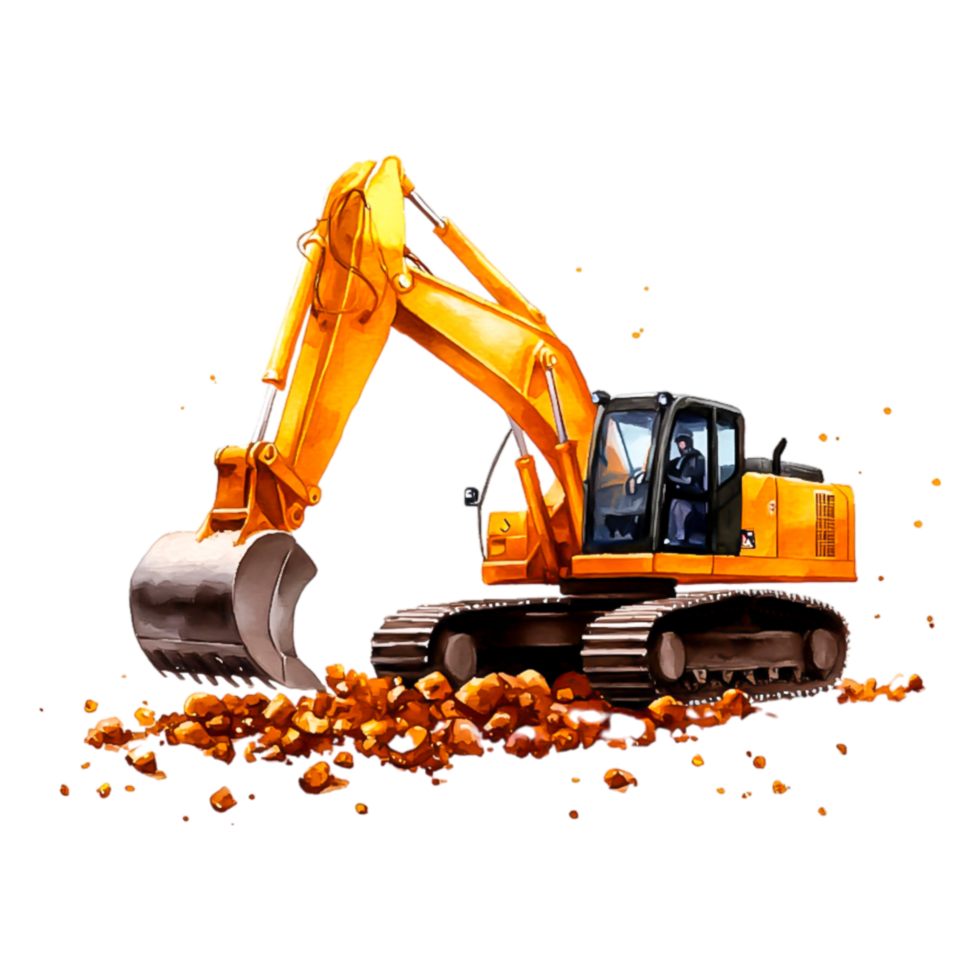 Heavy Excavator Operating on Construction Site with Dirt Pile png