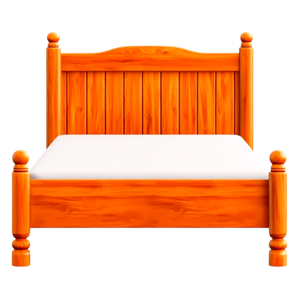 Wooden Bed with Simple Design and Bright Orange Finish png