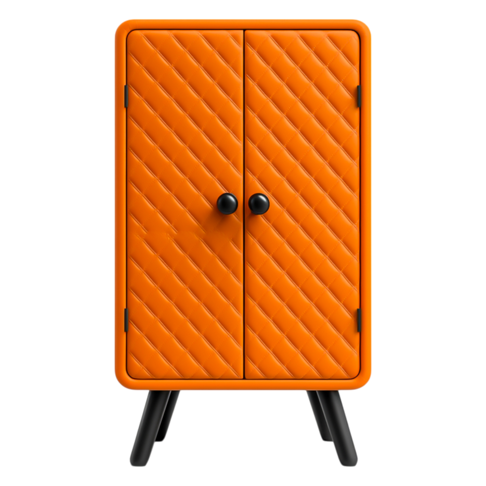 Modern Orange Cabinet with Quilted Texture and Black Legs Design png
