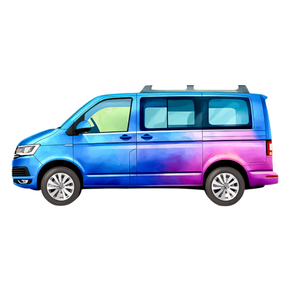 Colorful illustration of a stylish van with vibrant gradient design png