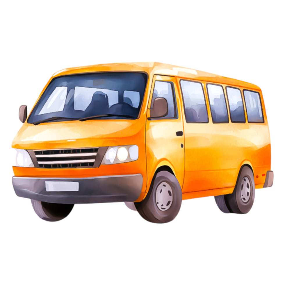 Bright Yellow Minibus with Large Windows for Urban Transport Use png