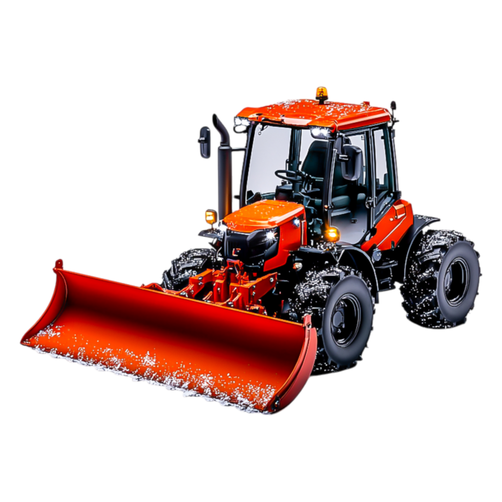 Bright Red Tractor with Plow, Snow Removal Vehicle for Winter Use png