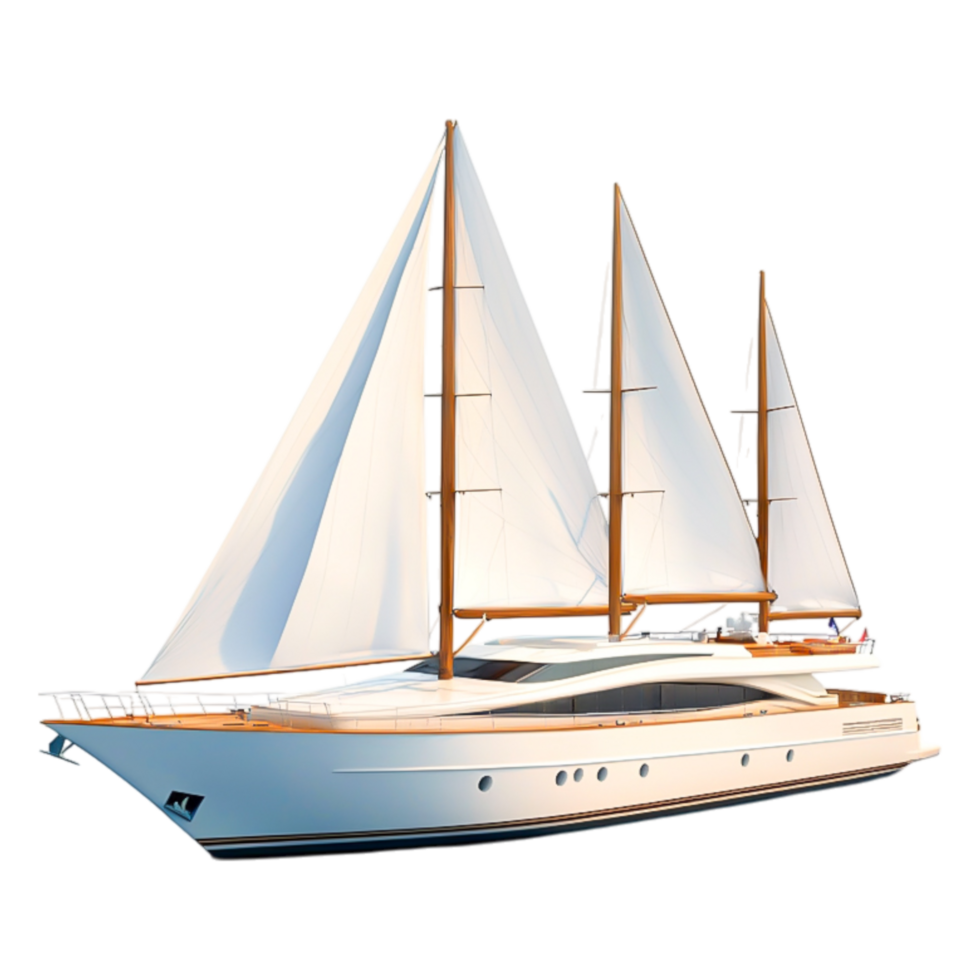 Elegant White Sailboat with Tall Masts and Billowing Sails png