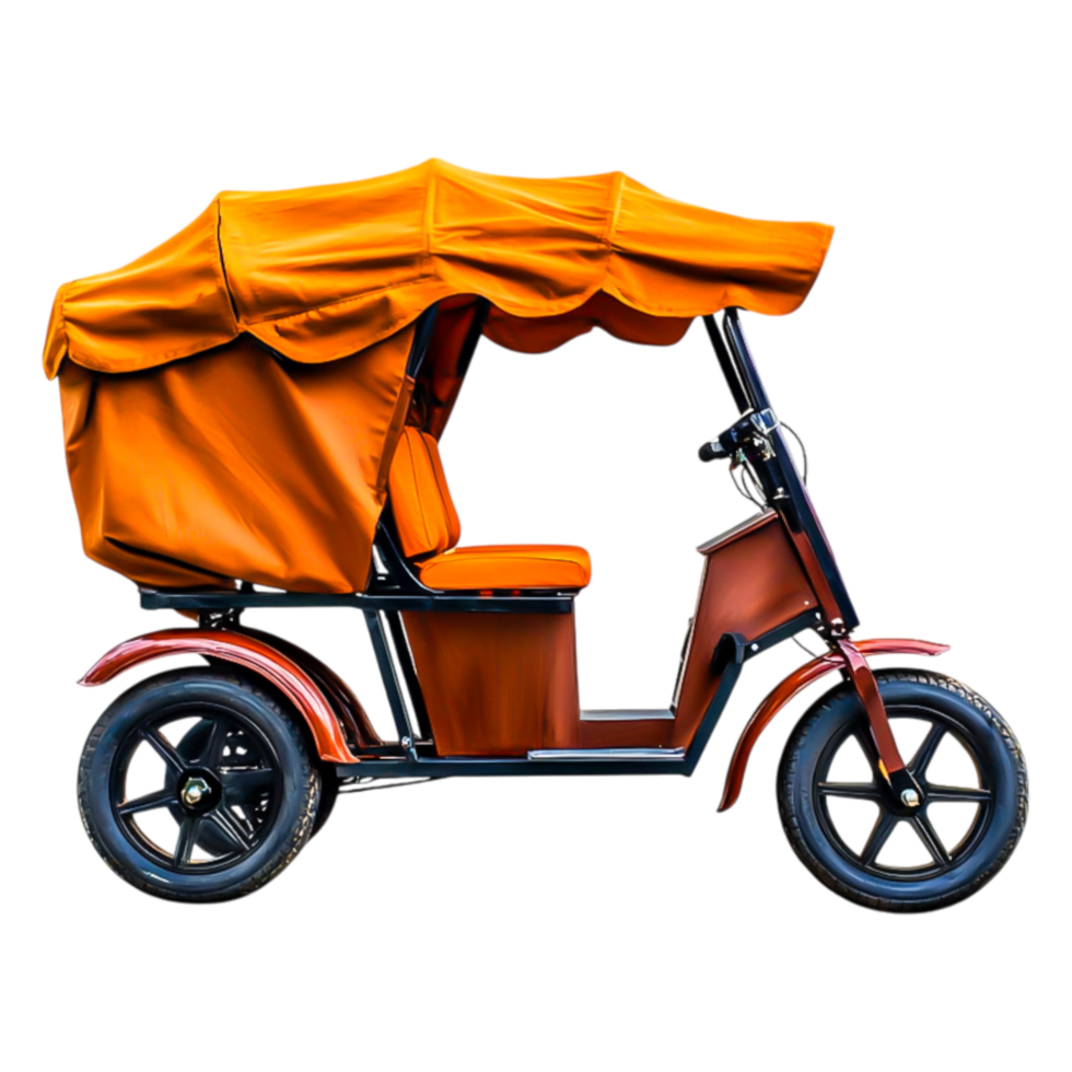 Orange Covered Rickshaw with Stylish Fabric Canopy on png