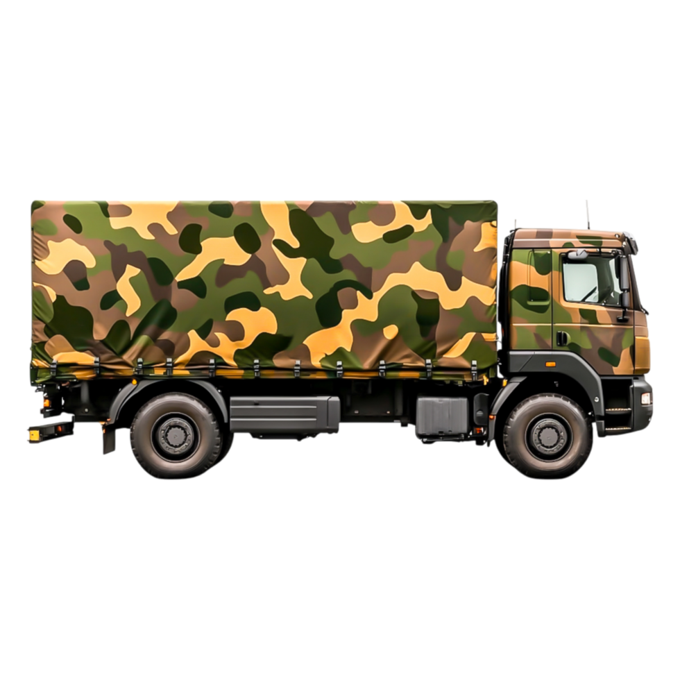 Military Truck with Camouflage Design for Transport and Logistics png