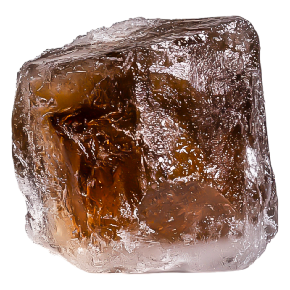 Transparent Ice Cube with Brown Inclusions in Detailed View png