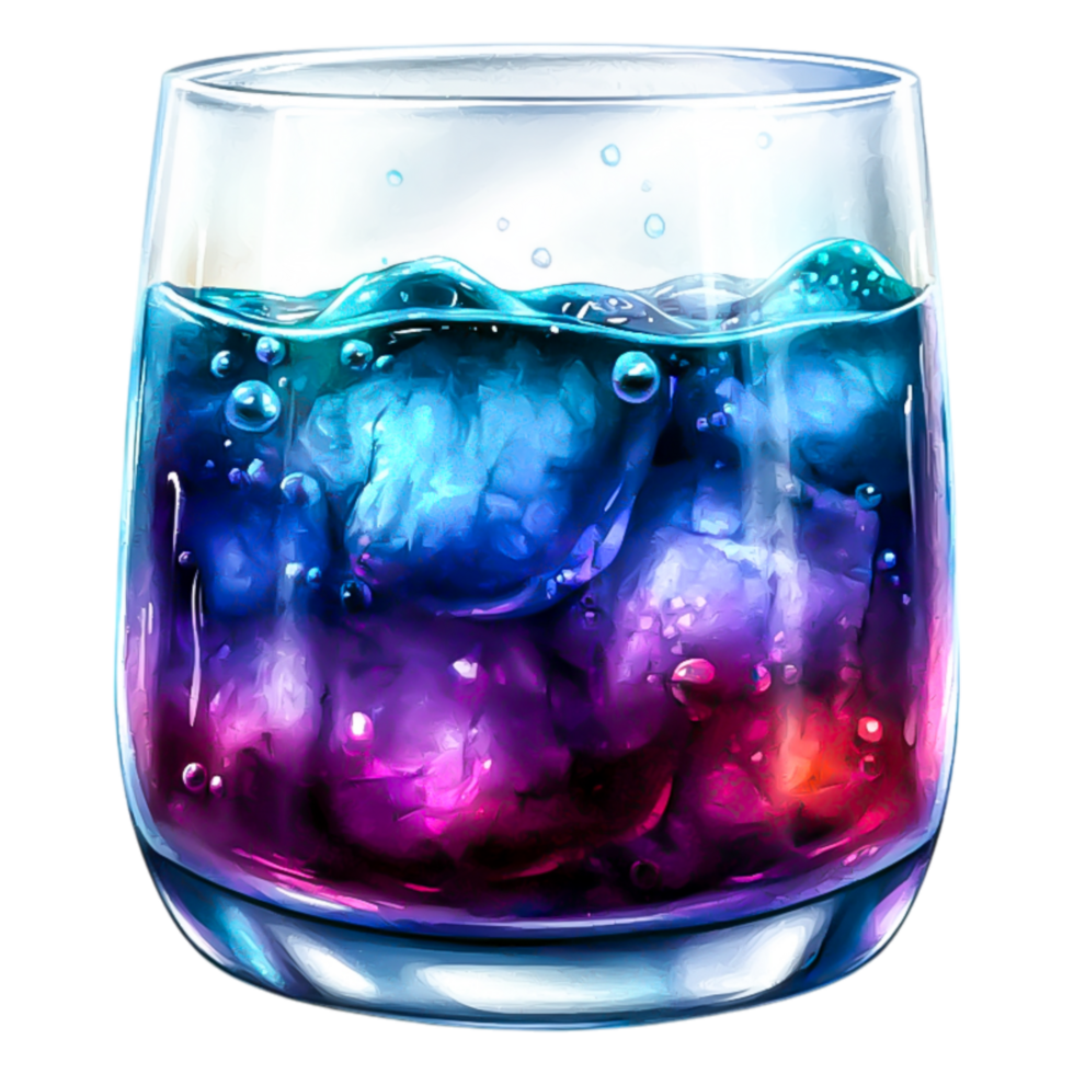 Colorful Drink with Ice in a Glass, Bright and Refreshing Scene png