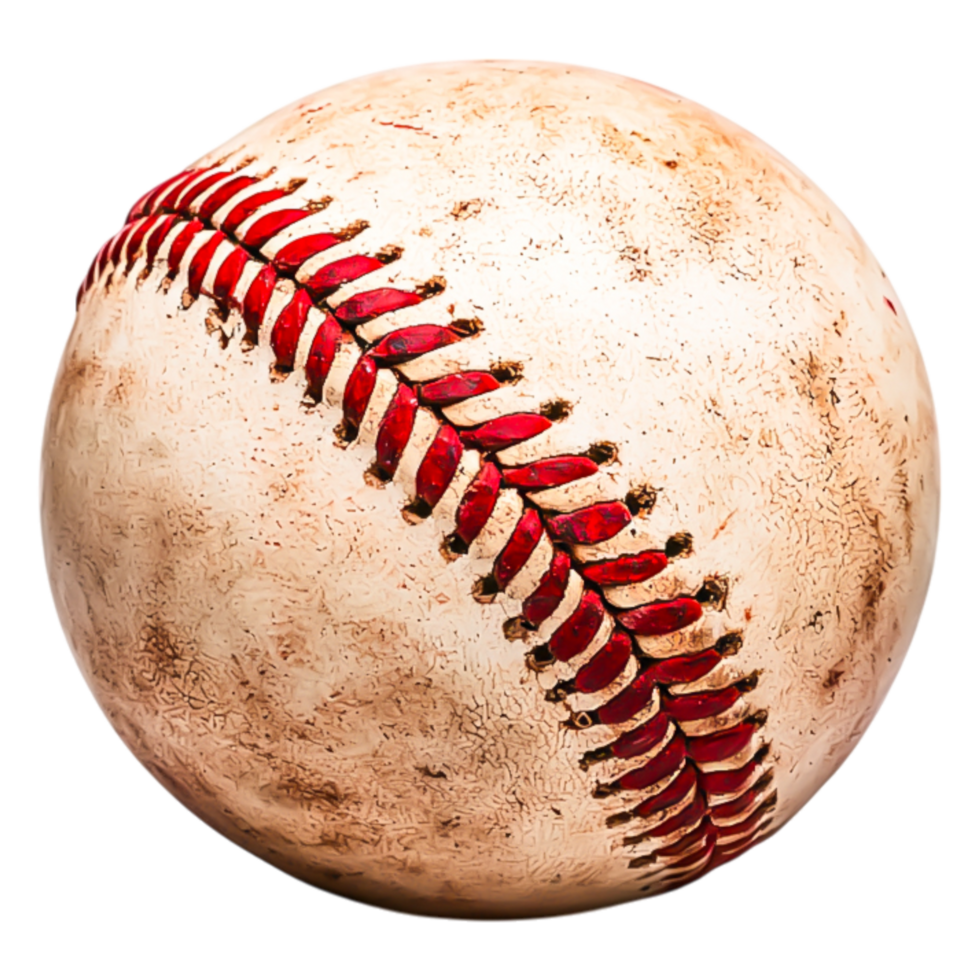 Worn Vintage Baseball with Red Stitching and Textured Surface png