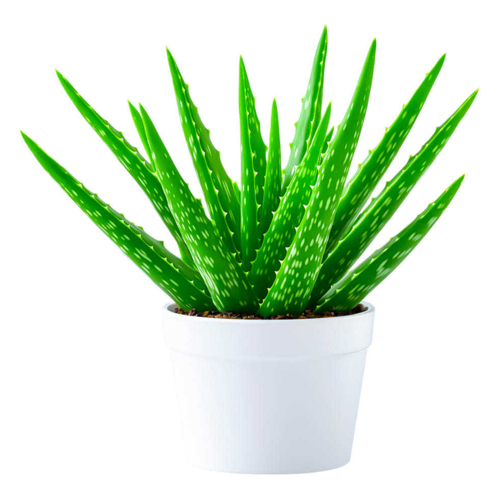 Vibrant Aloe Vera Plant in Bright White Pot with Lush Green Leaves png