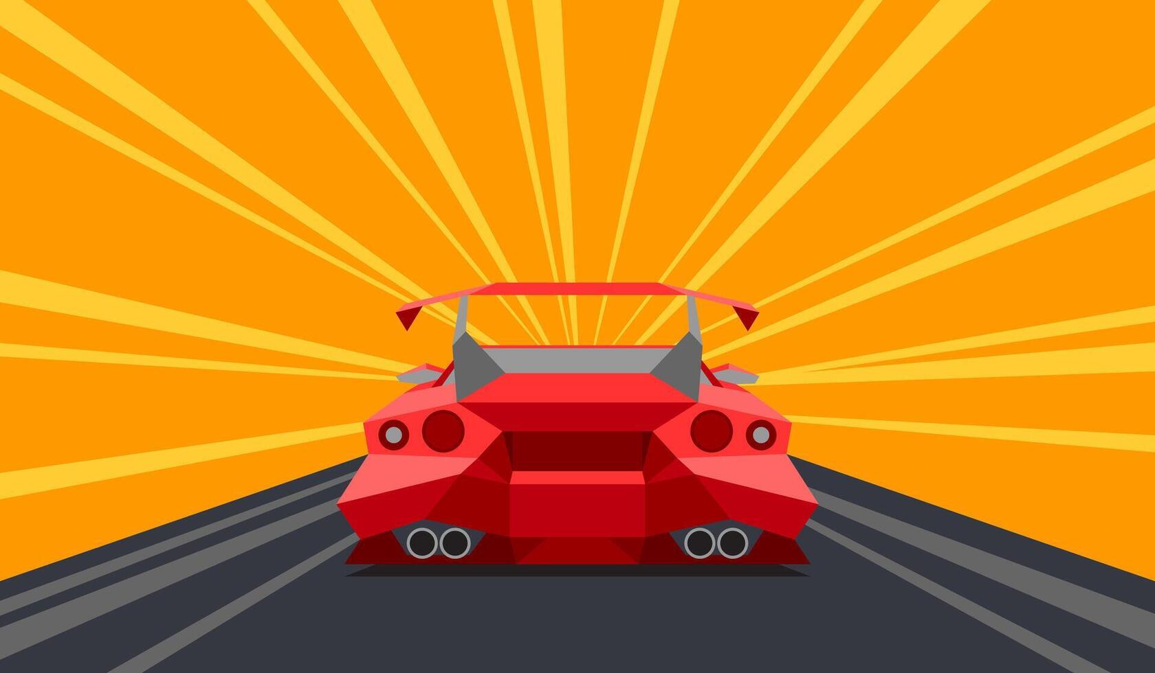 Supercar rear perspective view on a race track. Comic flat design. illustration. vector