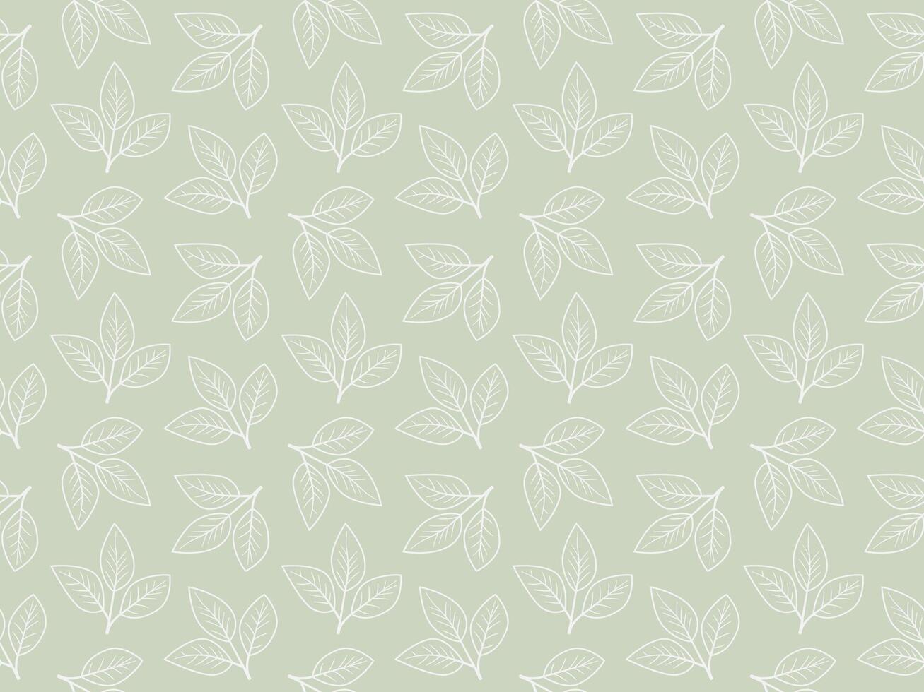 Elegant sage green background featuring a seamless pattern of delicate white leaves. Perfect for textile prints, wallpaper, stationery, and website design. vector