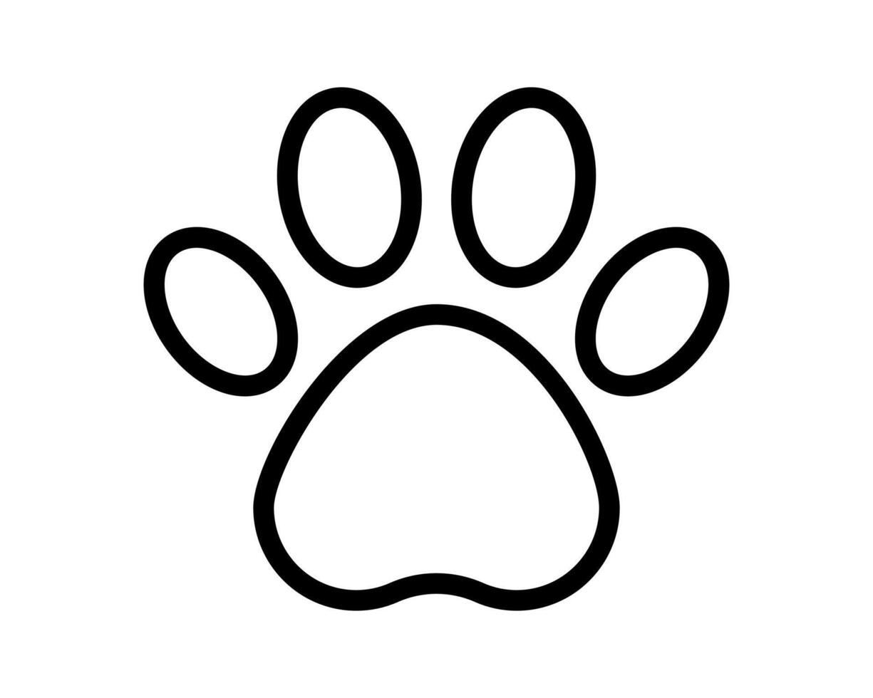 Simple, bold line art paw print. Perfect for pet-related websites, apps, logos, and print designs. Versatile, clean style suitable for various applications. vector