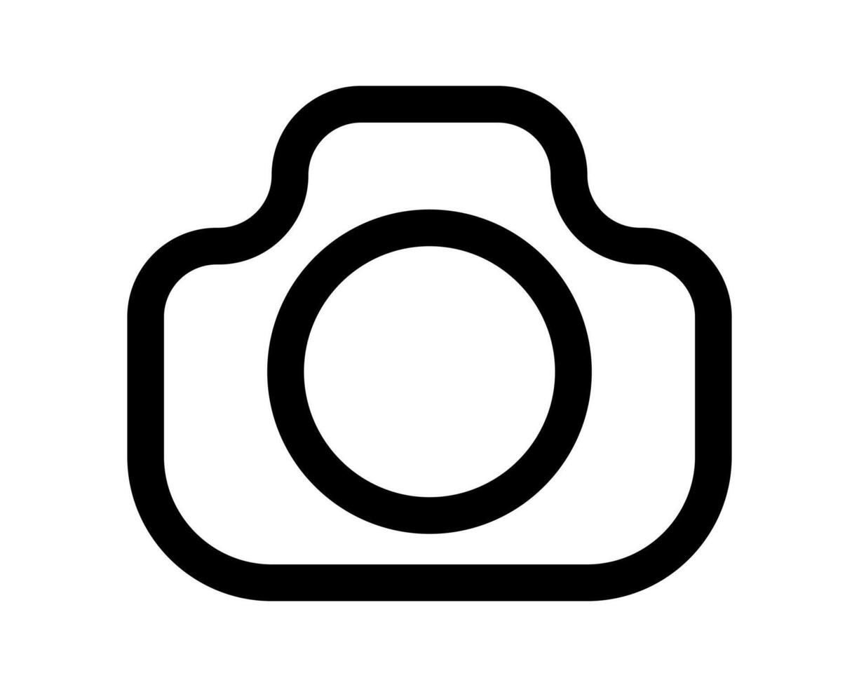 Bold black outline camera icon. Simple, minimalist design perfect for websites, apps, and presentations. Versatile graphic for photography, technology, or media concepts. vector