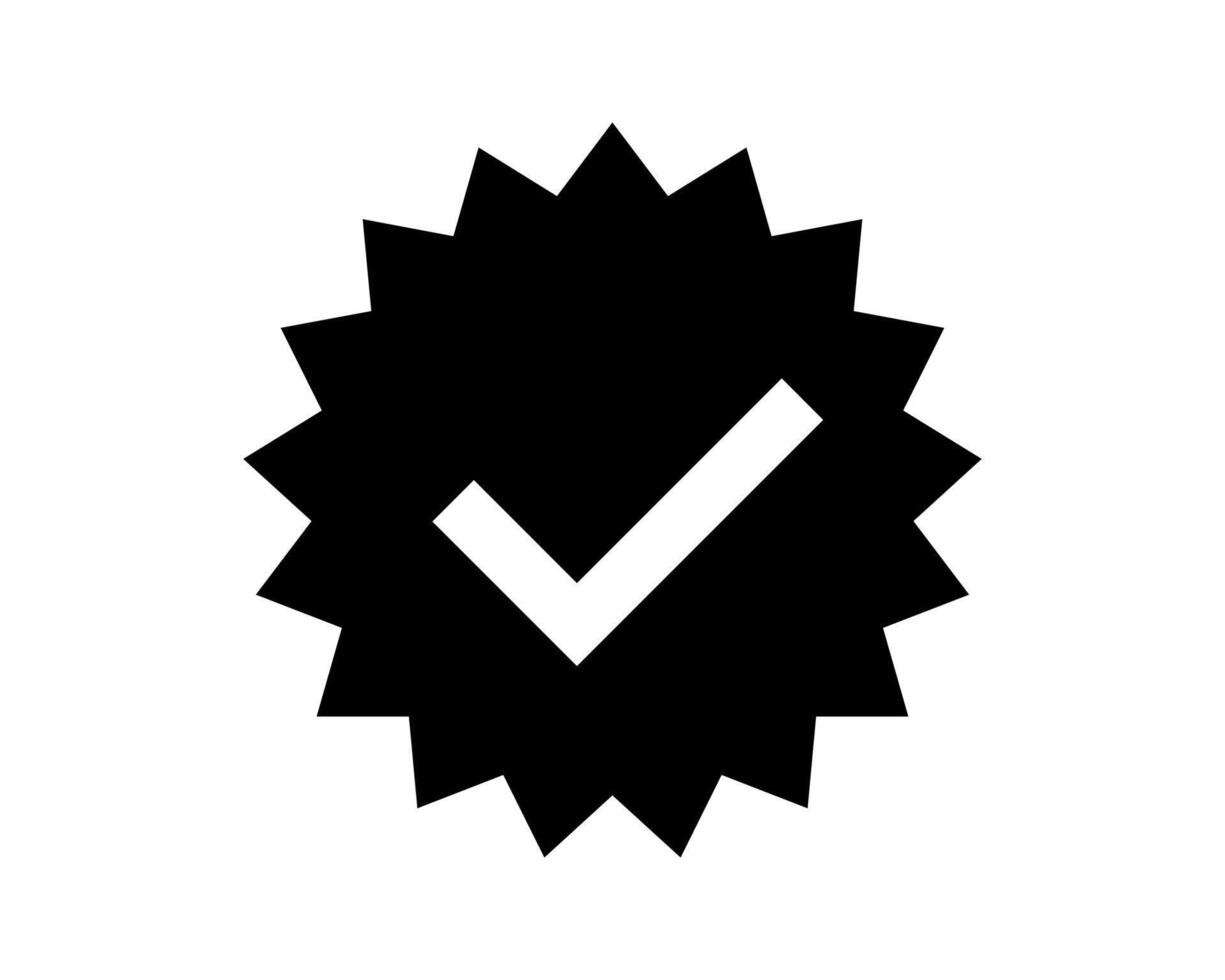Bold black starburst icon featuring a prominent white checkmark. Perfect for signifying approval, completion, or verification in websites, apps, and presentations. vector