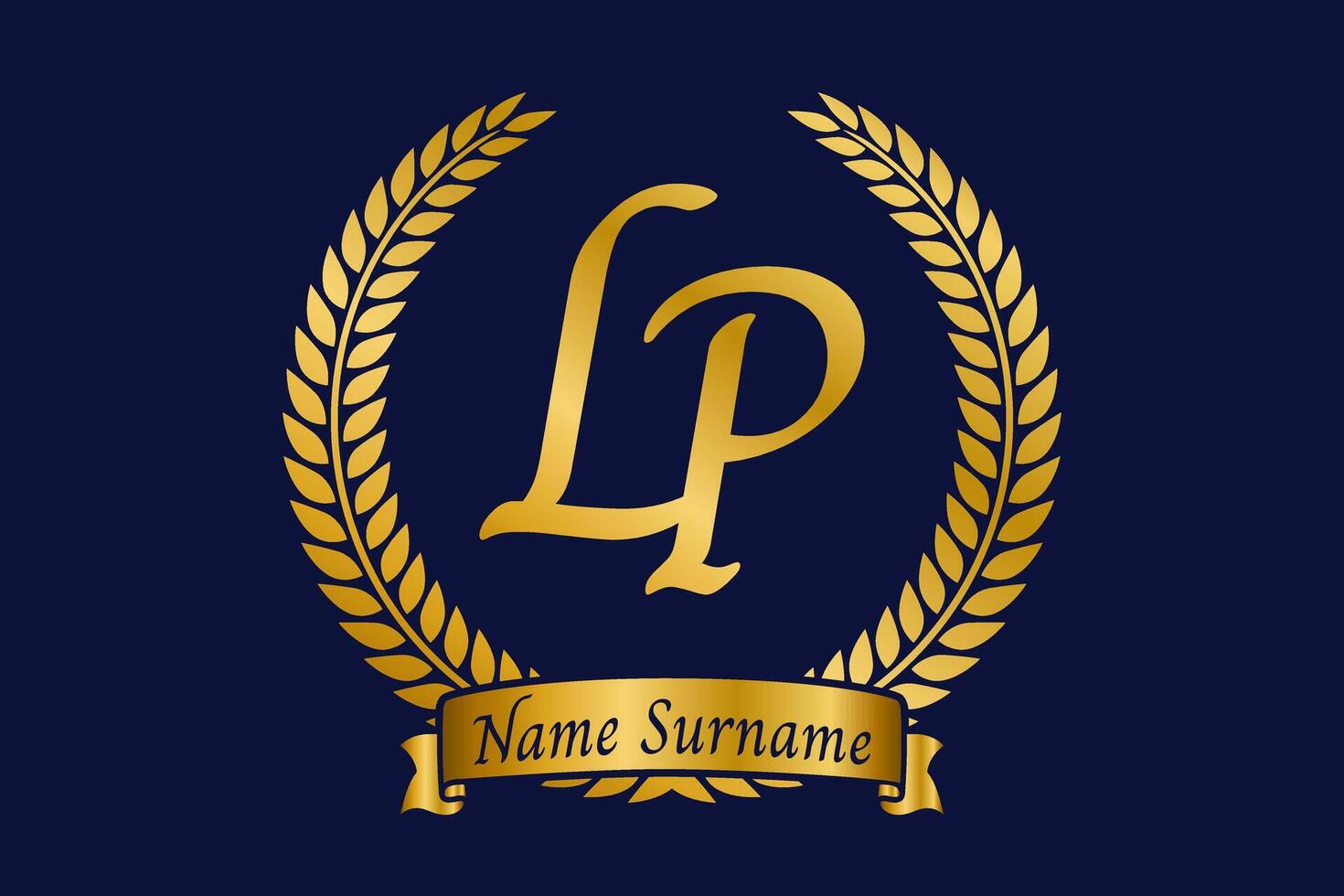 Initial letter L and P, LP monogram logo design with laurel wreath. Luxury golden calligraphy font. vector