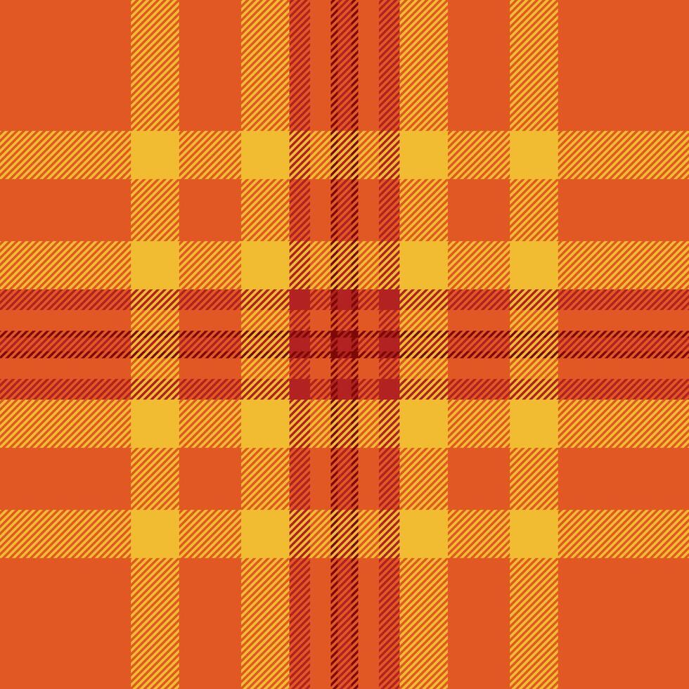 Vibrant autumnal plaid pattern in warm orange and gold hues. Perfect for fallthemed designs, textile prints, website backgrounds, or crafting projects. vector