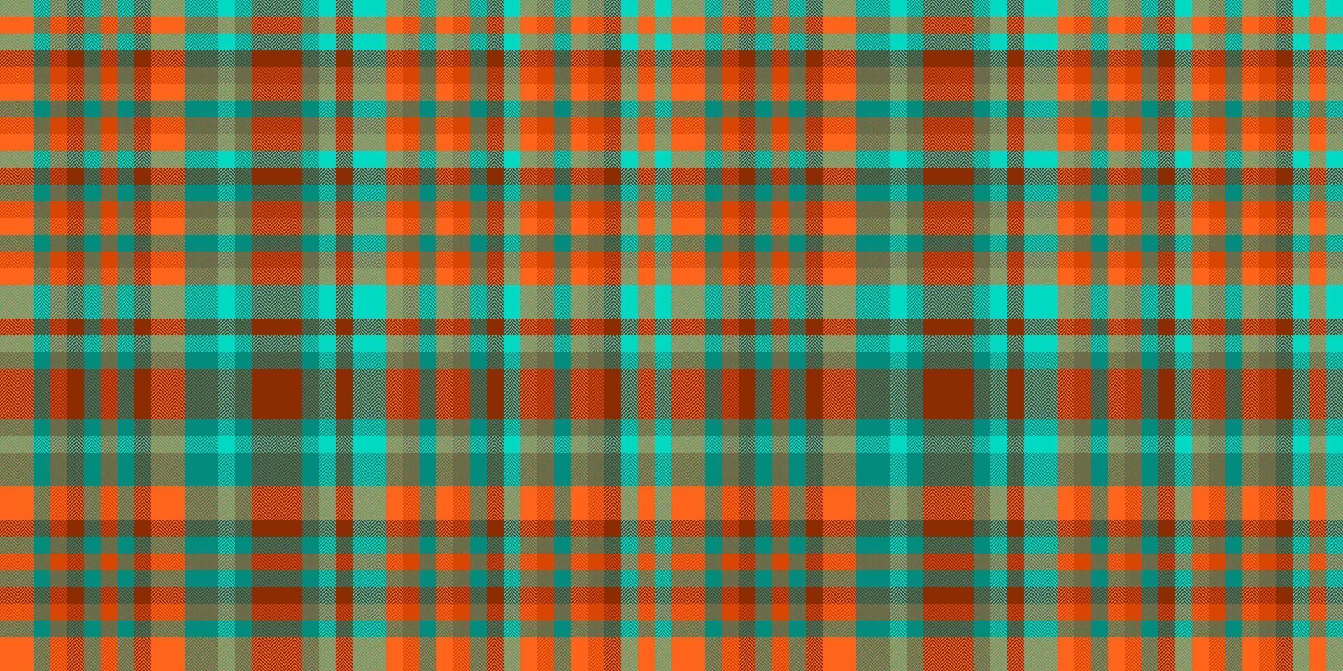 Retail seamless check pattern, fall background plaid tartan. Old texture textile fabric in orange and teal colors. vector