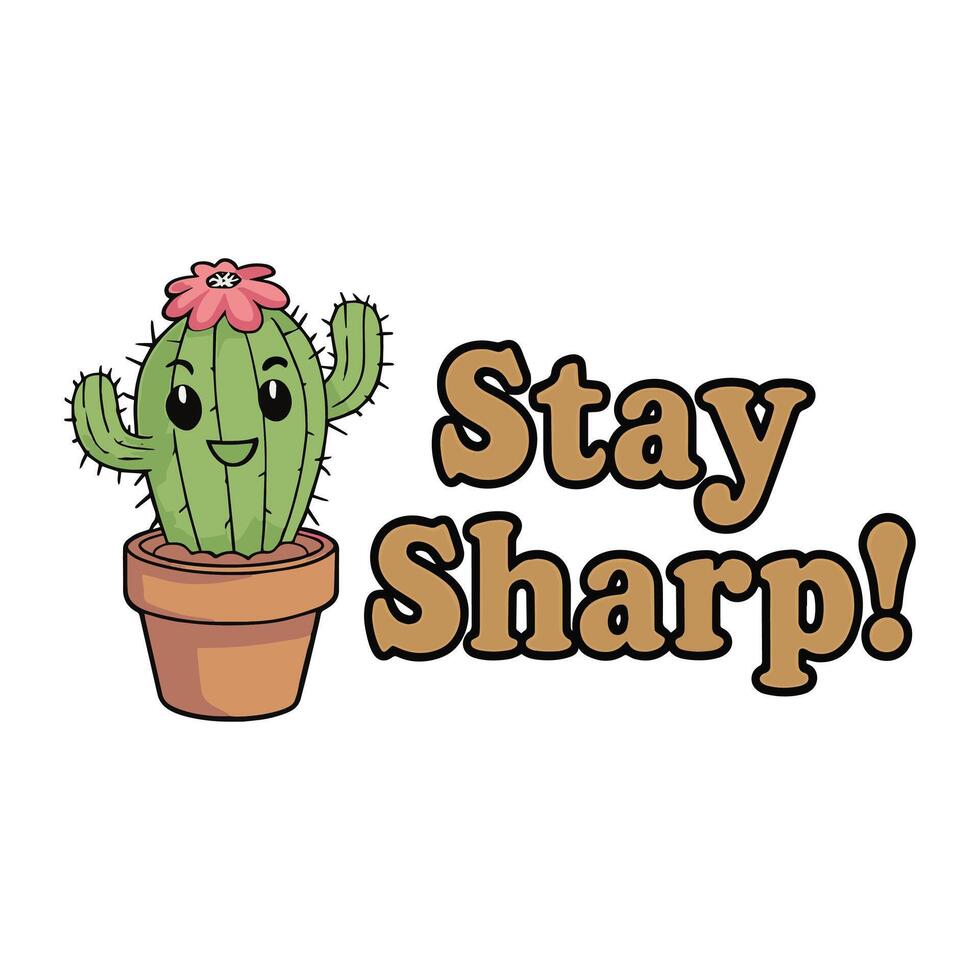 Stay Sharp T Shirt Design Smiley Cactus vector