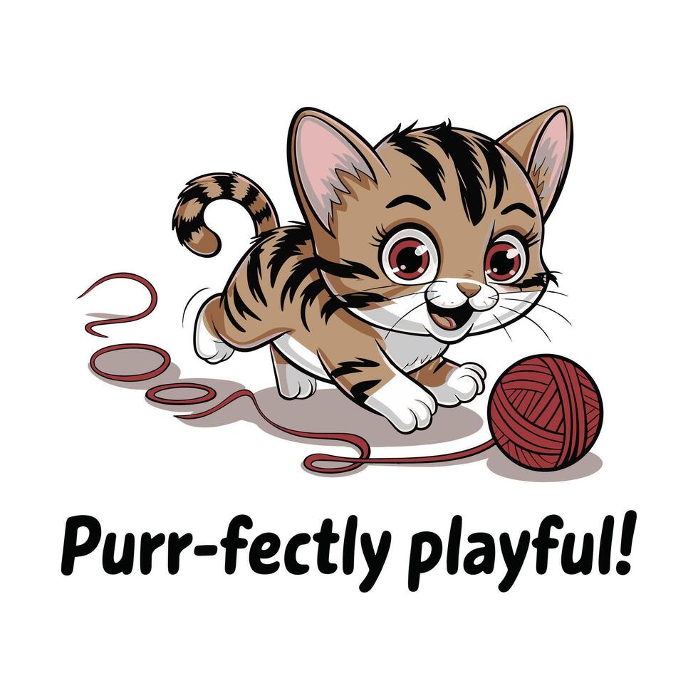 Purrfectly Playful T Shirt Design Cat Playing with Yarn vector