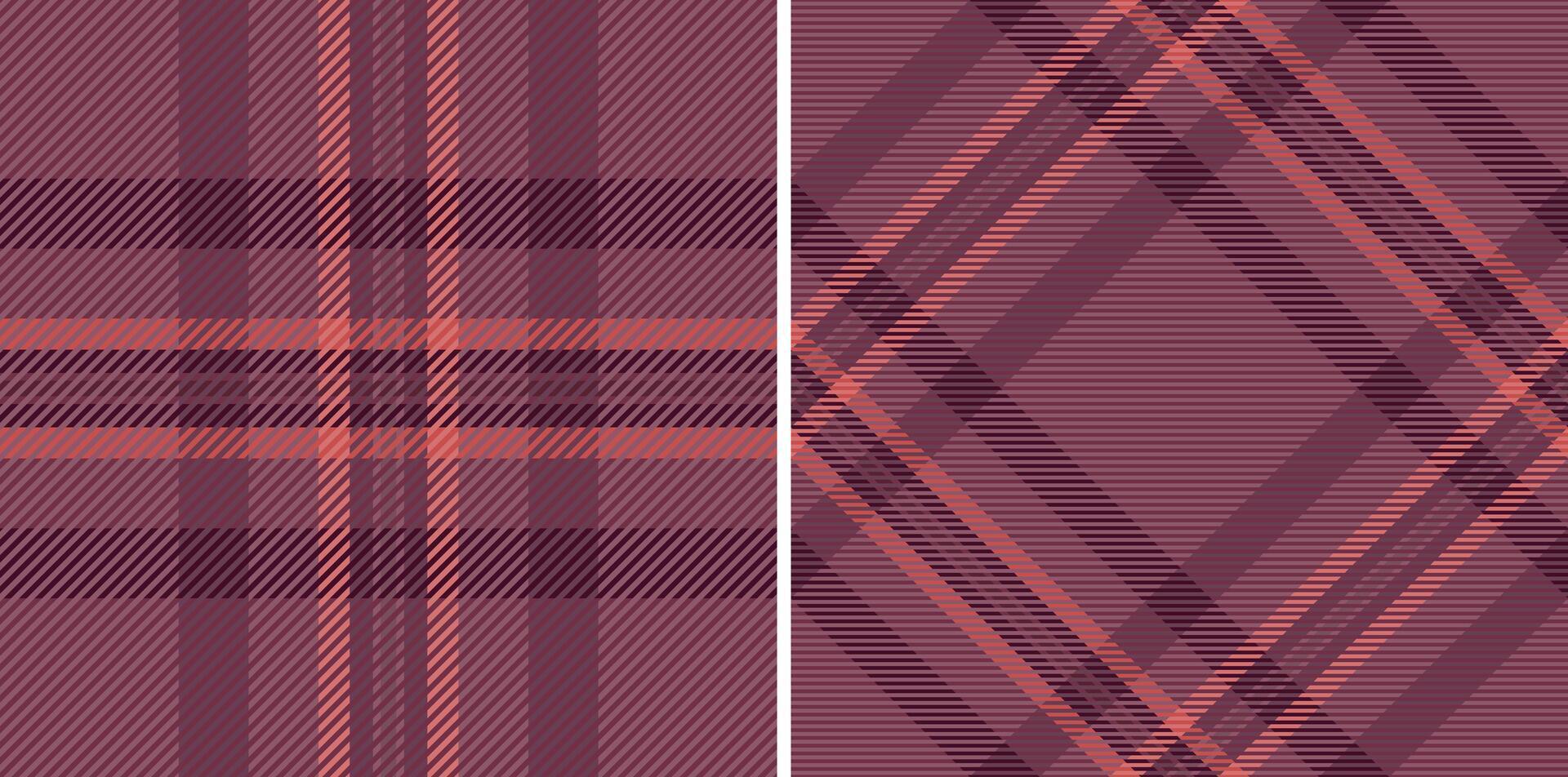 Stylish duo of seamless plaid patterns in muted mauve and coral tones. Perfect for textile design, apparel, or website backgrounds. vector