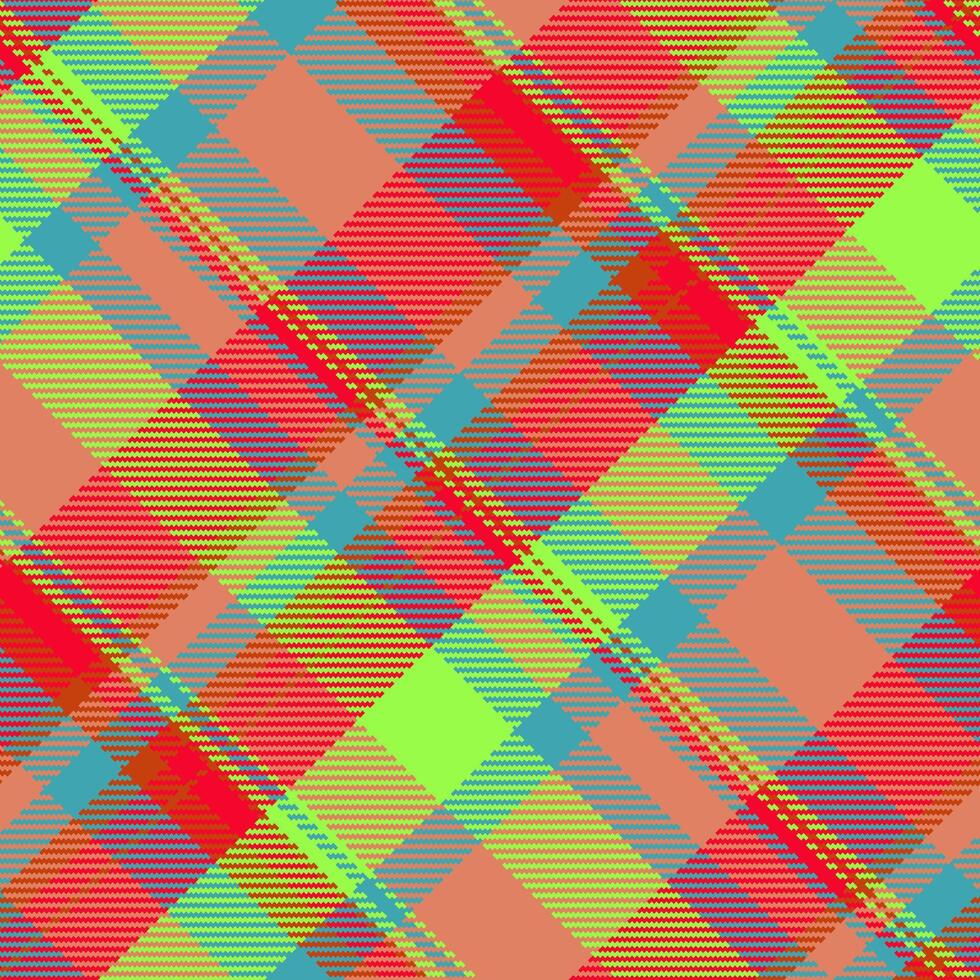 French check plaid fabric, apparel tartan texture. Color seamless background textile pattern in orange and soft teal colors. vector