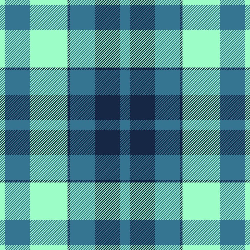 Detailed plaid textile, finish background pattern check. Eps seamless tartan fabric texture in cyan and green colors. vector