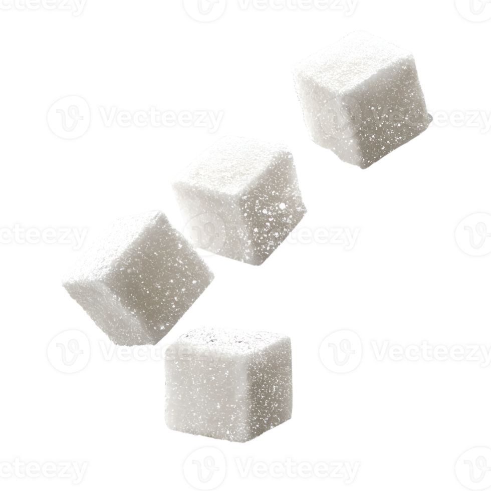 White sugar cubes falling png