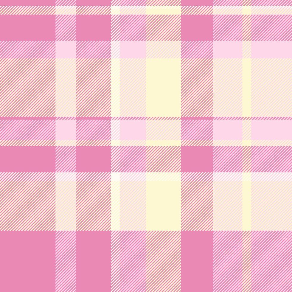 Decorating fabric pattern, contour plaid textile texture. Tidy seamless background check tartan in pink and lemon chiffon colors. vector