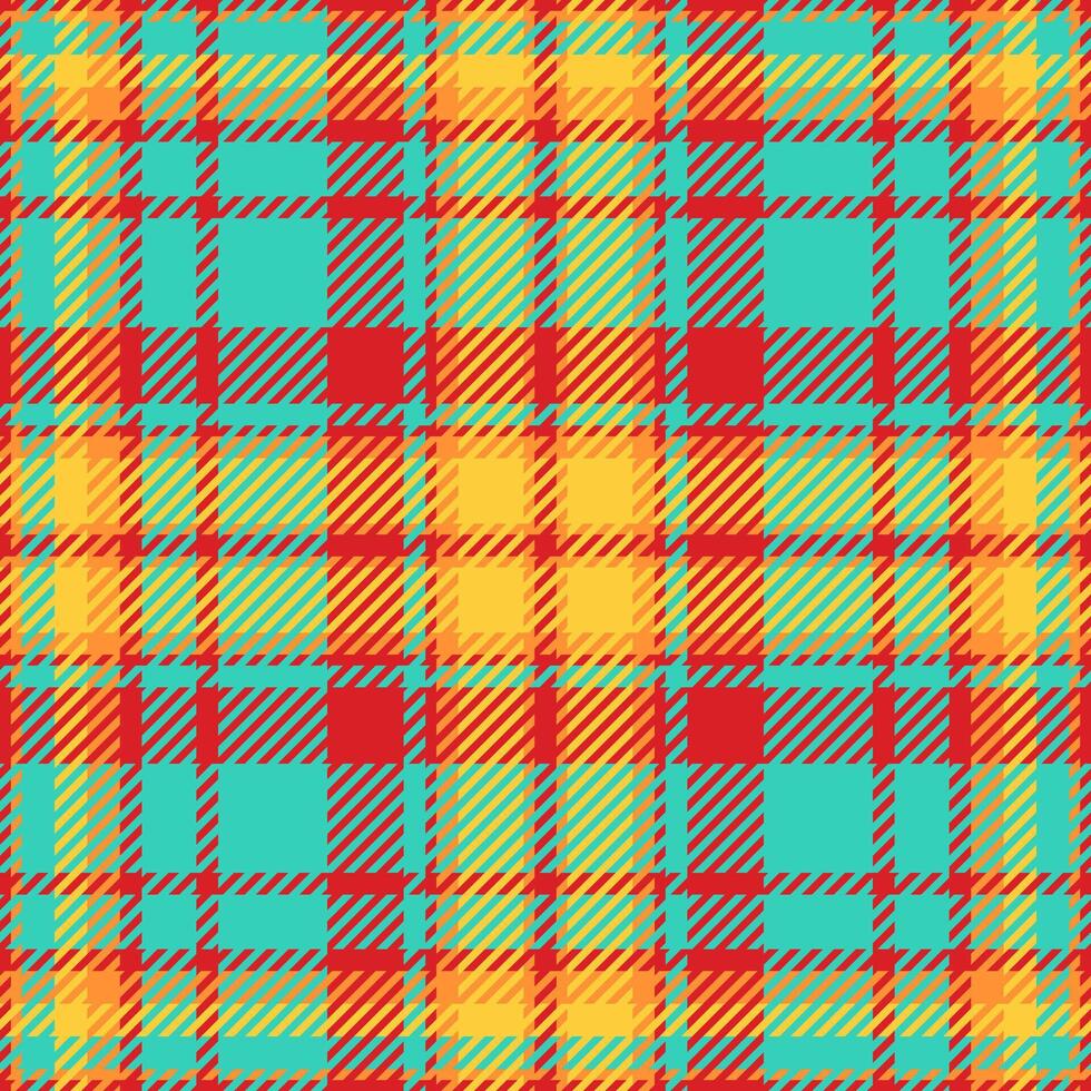 Vibrant teal, orange, and red plaid pattern. Perfect for textile design, apparel, website backgrounds, or any project needing a bold, geometric texture. vector