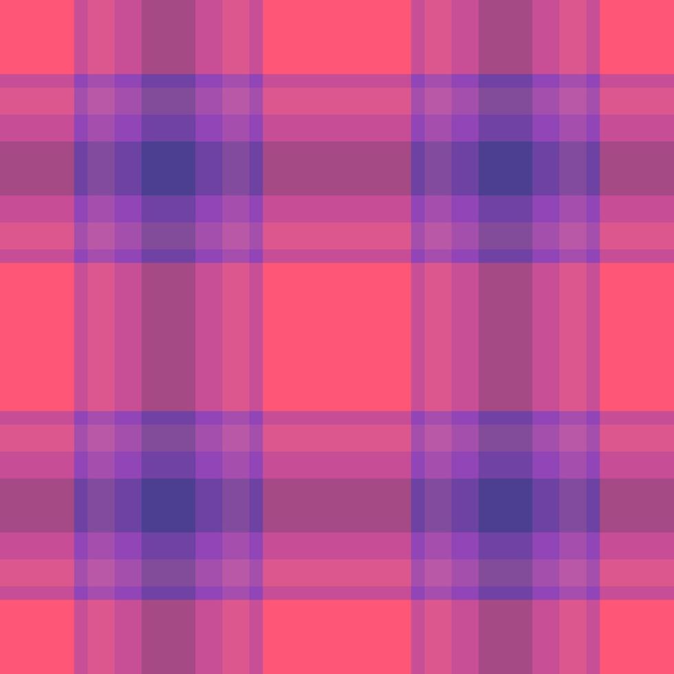 Vibrant coral and purple plaid pattern. Seamless texture ideal for textile design, fashion, website backgrounds, or any project needing a trendy, geometric design. vector