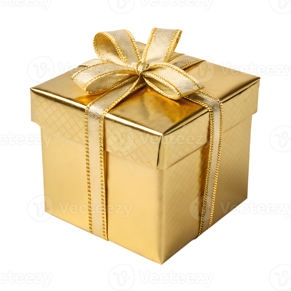 Gold Gift Box with Bow on transparent background png